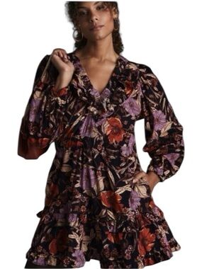 ANTHROPOLOGIE Pilcro Floral Long Sleeve Corduroy Dress,